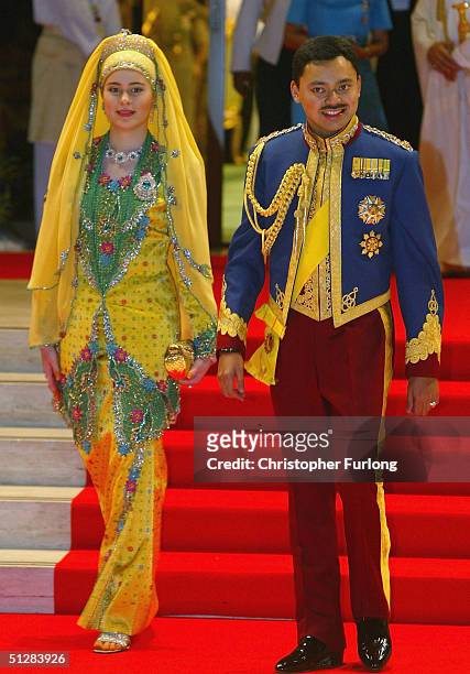 The Crown prince of Brunei and his new wife attend the Majlis Istiadat Persantapan Pengantin Diraja following the wedding of His Royal Highness Crown...