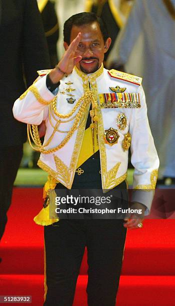 The Sultan of Brunei attends the Majlis Istiadat Persantapan Pengantin Diraja following the wedding of His Royal Highness Crown Prince Al-Muhtadee...