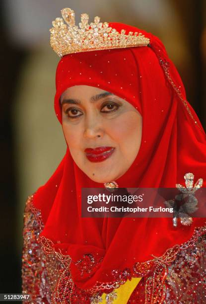 The Queen of Brunei attends the Majlis Istiadat Persantapan Pengantin Diraja following the wedding of His Royal Highness Crown Prince Al-Muhtadee...