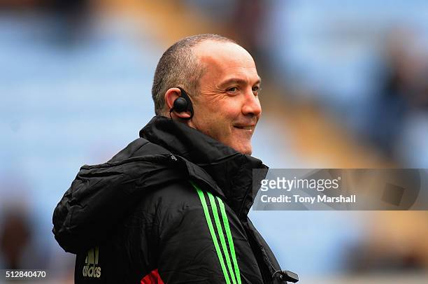 Conor O'Shea, Head Coach of Harlequins before the Aviva Premiership match between Wasps and Harlequins at The Ricoh Arena on February 28, 2016 in...