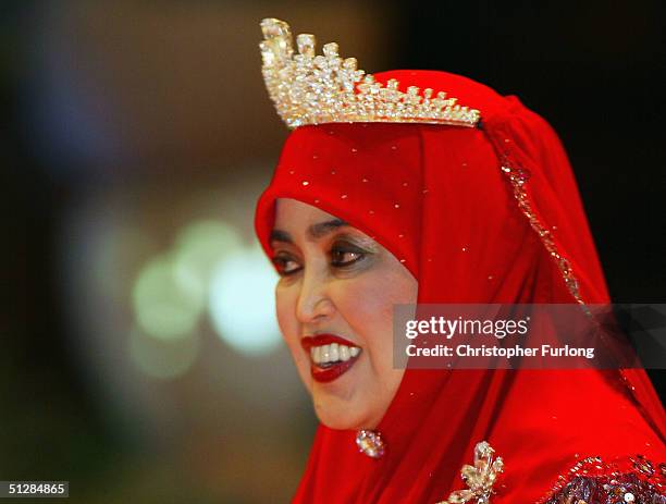 The Queen of Brunei attends the Majlis Istiadat Persantapan Pengantin Diraja following the wedding of His Royal Highness Crown Prince Al-Muhtadee...