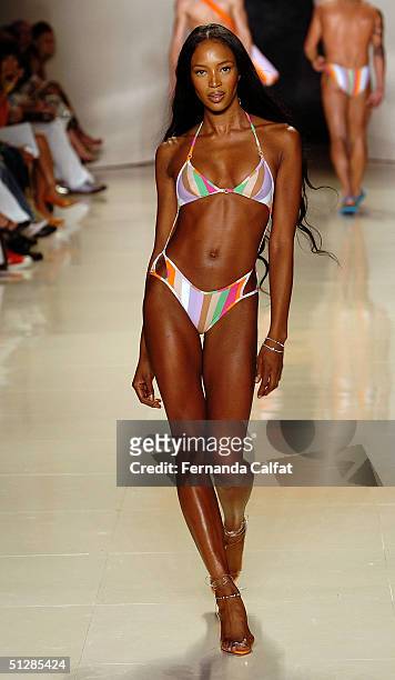 Naomi Campbell walks down the runway at the Rosa Cha Spring 2005 fashion show during the Olympus Fashion Week Spring 2005 at Bryant Park September...