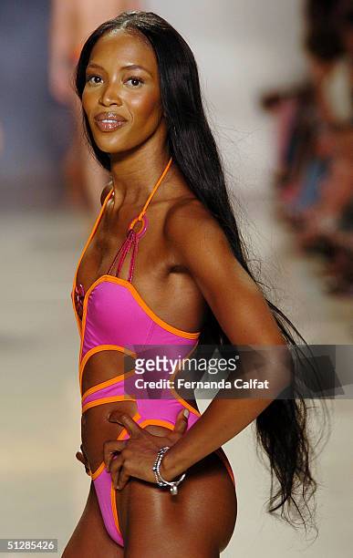 Naomi Campbell walks down the runway at the Rosa Cha Spring 2005 fashion show during the Olympus Fashion Week Spring 2005 at Bryant Park September...