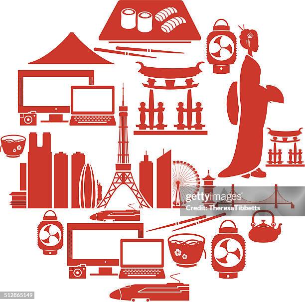 tokyo icon set - geisha stock illustrations
