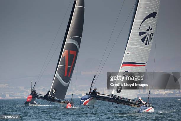 Team France Groupama skippered by Adam Minoprio in action during The Louis Vuitton Americas Cup World Series on February 28, 2016 in Muscat, Oman.