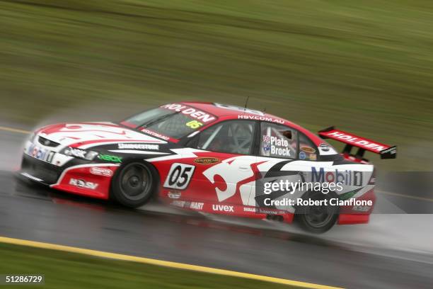 The Holden of Peter Brock and Jason Plato of the Holden Racing Team in action during practice for the Sandown 500 which is round nine of the 2004 V8...