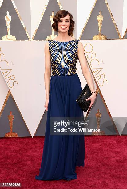 Actor Chloe Pirrie wears a custom dress by Hilfiger Collection during the 88th Annual Academy Awards at Hollywood & Highland Center on February 28,...