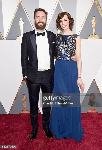 Nominee for Best Live Action Short Film 'Stutterer' Benjamin Cleary and actor Chloe Pirrie, wearing a custom dress by Hilfiger Collection, attends...