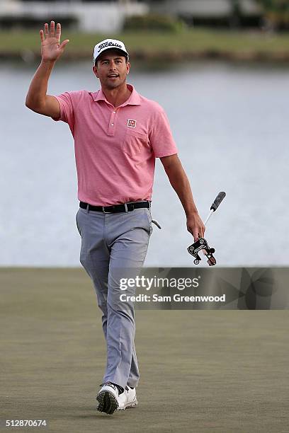 Adam Scott of Australia waves to the crowd after winning the Honda Classic at PGA National Resort & Spa - Champions Course on February 28, 2016 in...