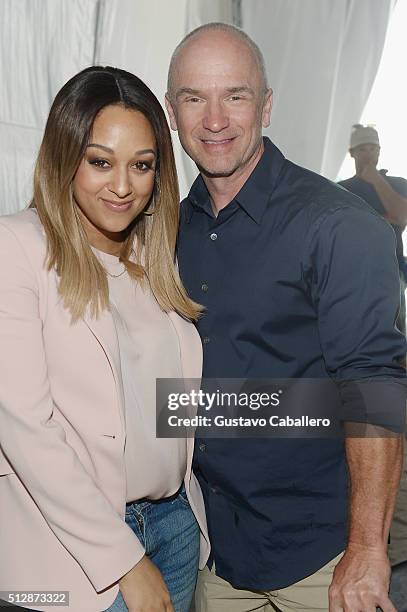 Chef Tia Mowry and Chef Devin Padgett pose at the Goya Foods Grand Tasting Village featuring MasterCard Grand Tasting Tents & KitchenAid® Culinary...