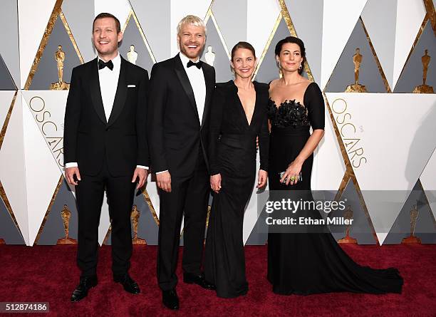 Filmmaker Tobias Lindholm, actors Pilou Asbaek and Tuva Novotny, and Caroline Blanco attend the 88th Annual Academy Awards at Hollywood & Highland...