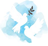 Doves on blue background