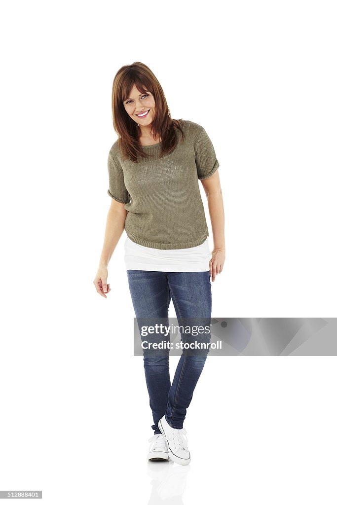 Happy mature woman posing in stylish casuals