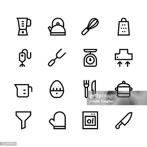 kitchen utensils icons - line | set 1 - black series - exhaust fan stock illustrations