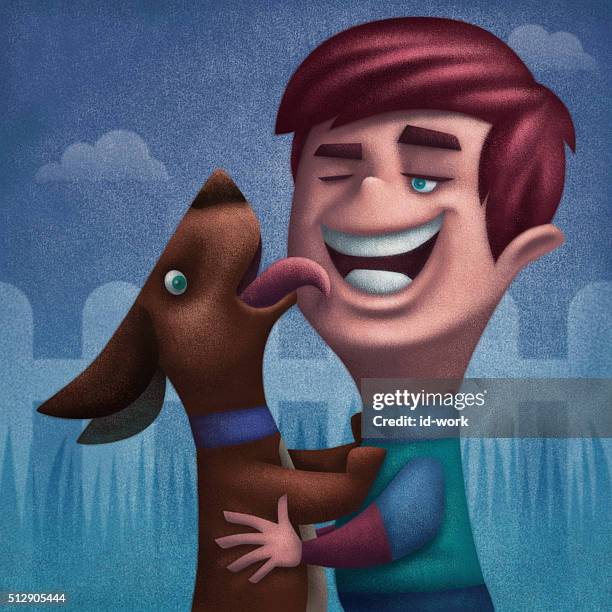 kid and dog - kid licking stock illustrations