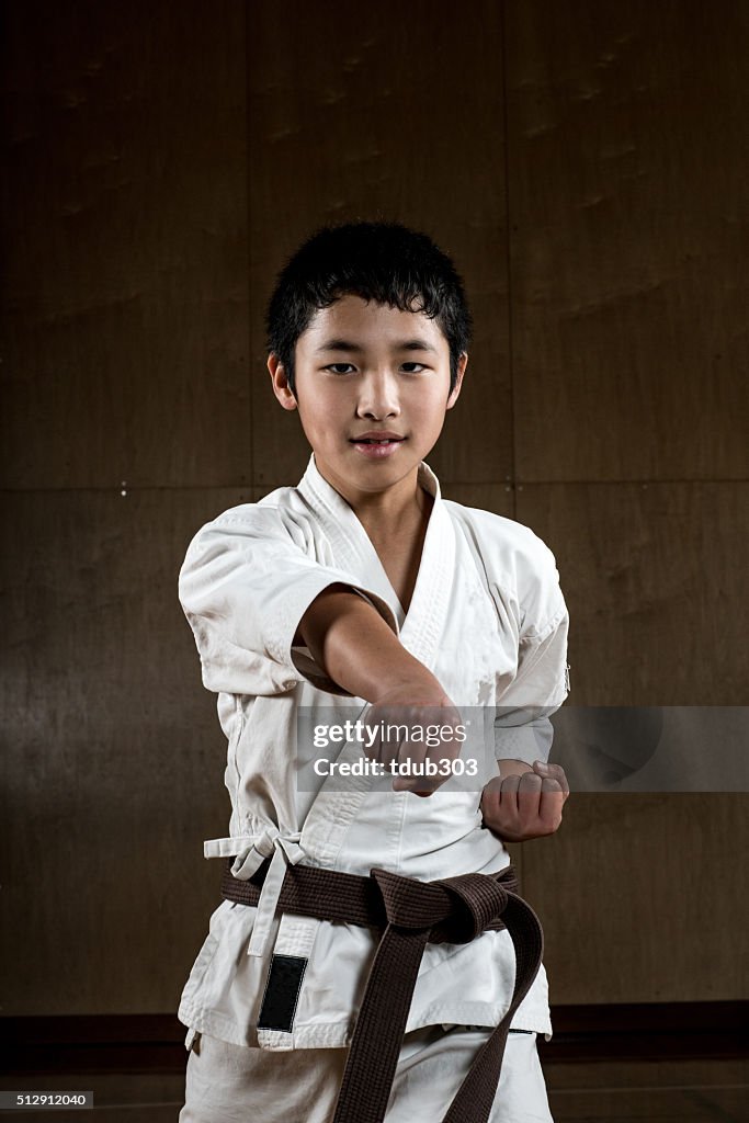 Young boy practicing karate