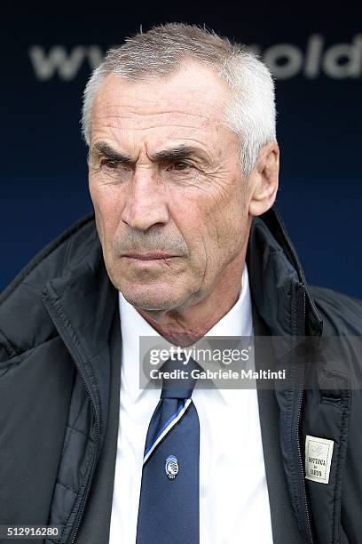 Edoardo Reja head coach of Atalanta BC looks on during the Serie A match between Carpi FC and Atalanta BC at Alberto Braglia Stadium on February 28,...