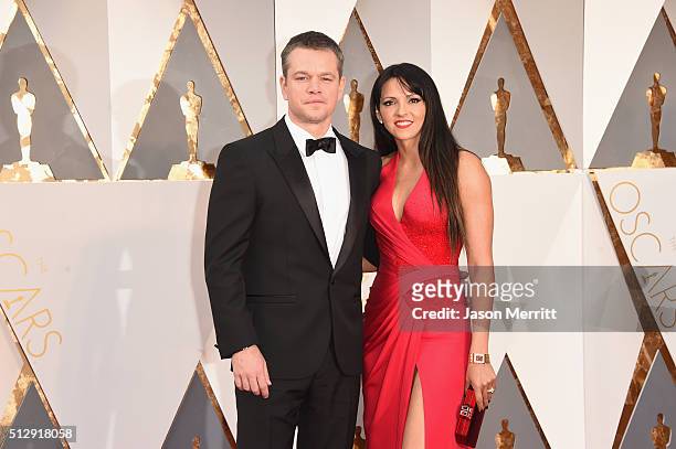Actor Matt Damon and Luciana Damon attend the 88th Annual Academy Awards at Hollywood & Highland Center on February 28, 2016 in Hollywood, California.
