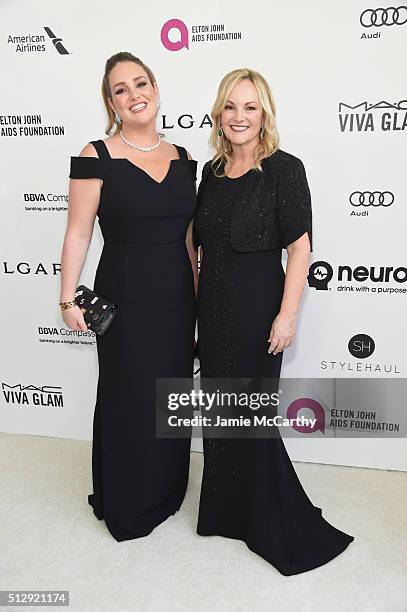 Gillian Hearst-Shaw and Patty Hearst attend the 24th Annual Elton John AIDS Foundation's Oscar Viewing Party at The City of West Hollywood Park on...