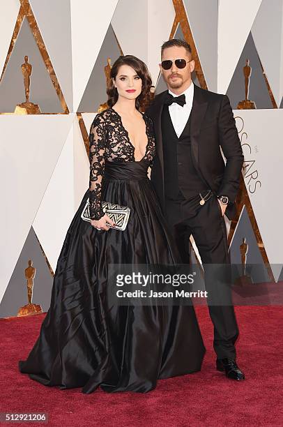 Actors Tom Hardy and Charlotte Riley attend the 88th Annual Academy Awards at Hollywood & Highland Center on February 28, 2016 in Hollywood,...