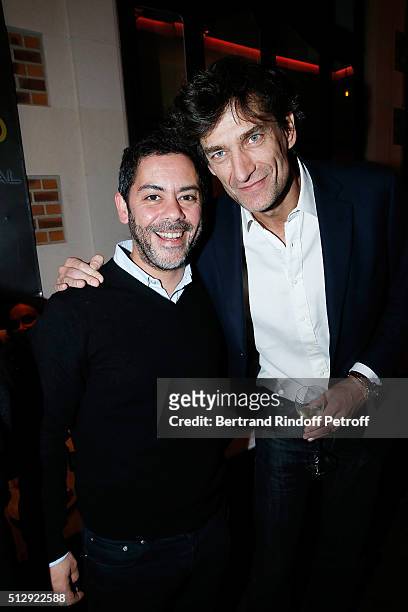 Manu Payet and Nicolas Altmayer attend the Dominique Segall Anniversary Party at Cafe Artcurial on February 28, 2016 in Paris, France.
