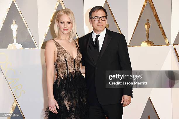 Actress Jennifer Lawrence and director David O. Russell attend the 88th Annual Academy Awards at Hollywood & Highland Center on February 28, 2016 in...