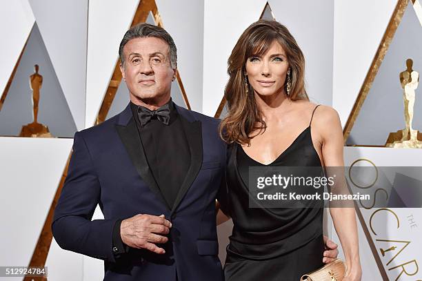 Actor Sylvester Stallone and Jennifer Flavin attends the 88th Annual Academy Awards at Hollywood & Highland Center on February 28, 2016 in Hollywood,...