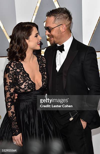 Charlotte Riley and actor Tom Hardy attend the 88th Annual Academy Awards at Hollywood & Highland Center on February 28, 2016 in Hollywood,...