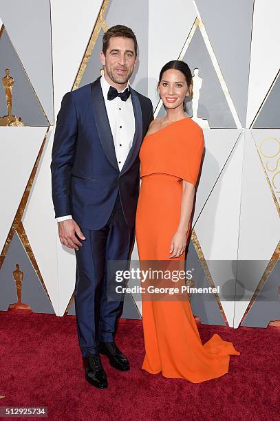 Athlete Aaron Rodgers and actress Olivia Munn attends the 88th Annual Academy Awards at Hollywood & Highland Center on February 28, 2016 in...