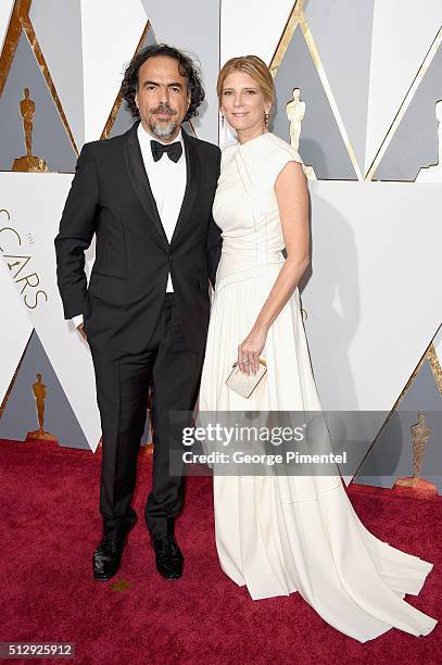 Director Alejandro Inarritu and Maria Eladia Hagerman attend the 88th Annual Academy Awards at Hollywood & Highland Center on February 28, 2016 in...