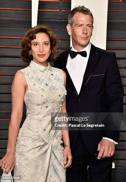 Emma Forrest and actor Ben Mendelsohn attend the 2016 Vanity Fair Oscar Party Hosted By Graydon Carter at the Wallis Annenberg Center for the...
