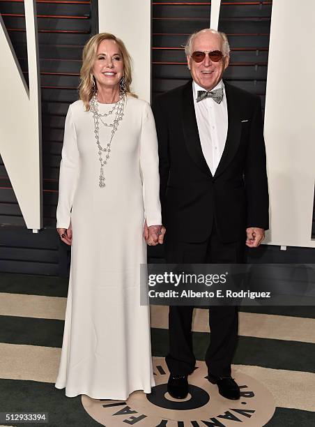 Musician Jimmy Buffett and Jane Slagsvol attend the 2016 Vanity Fair Oscar Party hosted By Graydon Carter at Wallis Annenberg Center for the...