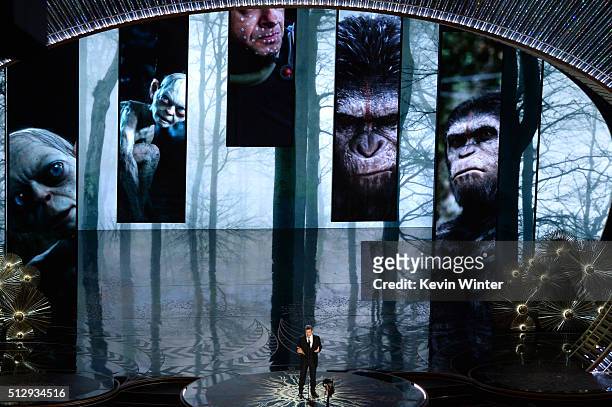 Actor Andy Serkis speaks onstage during the 88th Annual Academy Awards at the Dolby Theatre on February 28, 2016 in Hollywood, California.