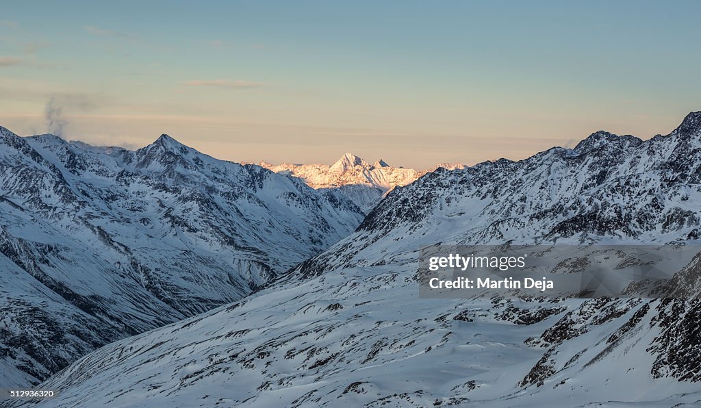 Snowy Alps at dusk