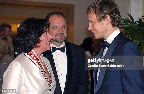 Hungarian ambassador to the United States Reka Szemerkenyi and husband Ferencz Szabolcs welcome Son of Saul film director Laszlo Nemes to the...