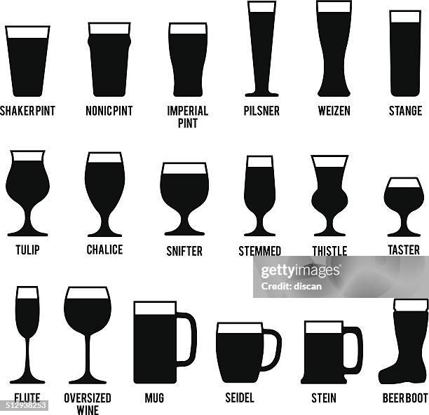 beer glasses icons set - drinking glass vector stock illustrations