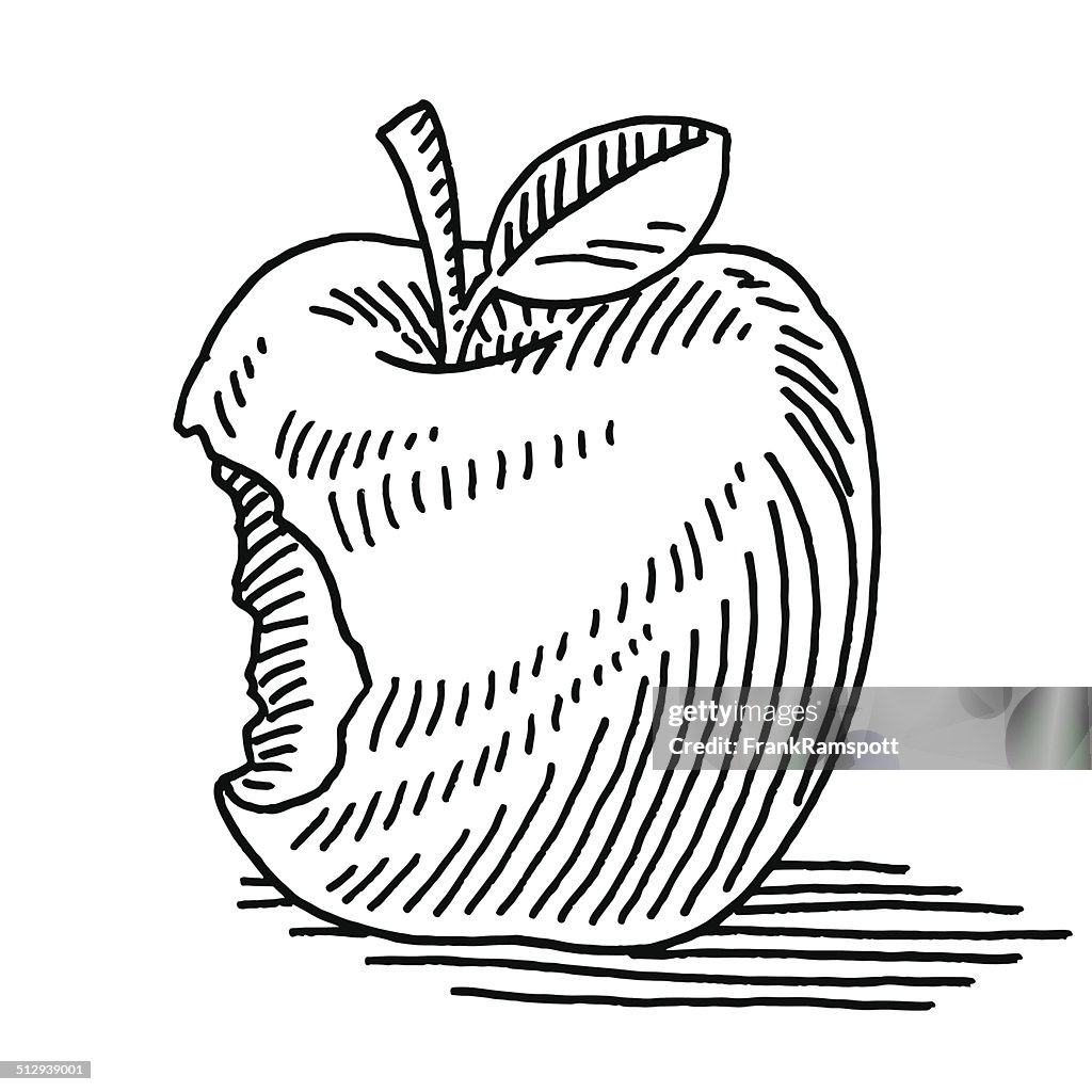 Apple Fruit Missing Bite Drawing