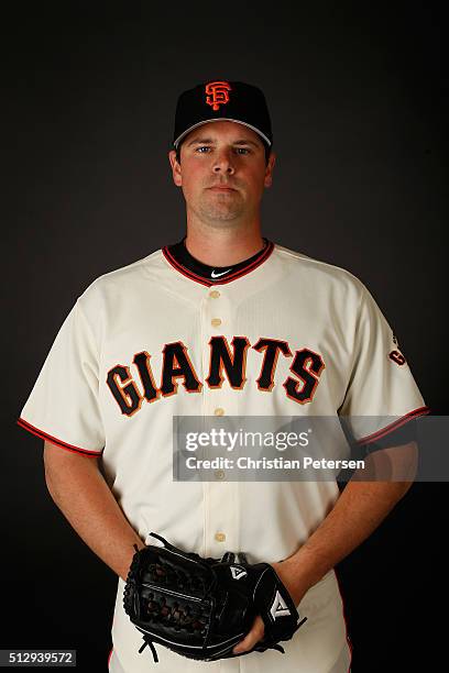 Pitcher Vin Mazzaro of the San Francisco Giants poses for a portrait during spring training photo day at Scottsdale Stadium on February 28, 2016 in...