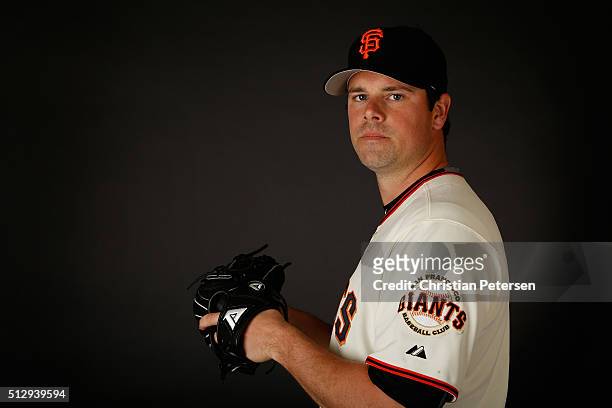 Pitcher Vin Mazzaro of the San Francisco Giants poses for a portrait during spring training photo day at Scottsdale Stadium on February 28, 2016 in...