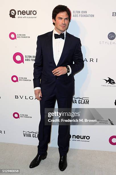 Actor Ian Somerhalder attends the 24th Annual Elton John AIDS Foundation's Oscar Viewing Party on February 28, 2016 in West Hollywood, California.