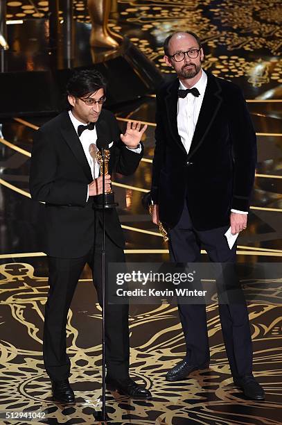 Filmmakers Asif Kapadia and James Gay-Rees accept the Best Documentary Feature award for 'Amy' onstage during the 88th Annual Academy Awards at the...