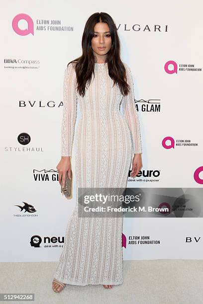 Model Jessica Gomes attends the 24th Annual Elton John AIDS Foundation's Oscar Viewing Party on February 28, 2016 in West Hollywood, California.