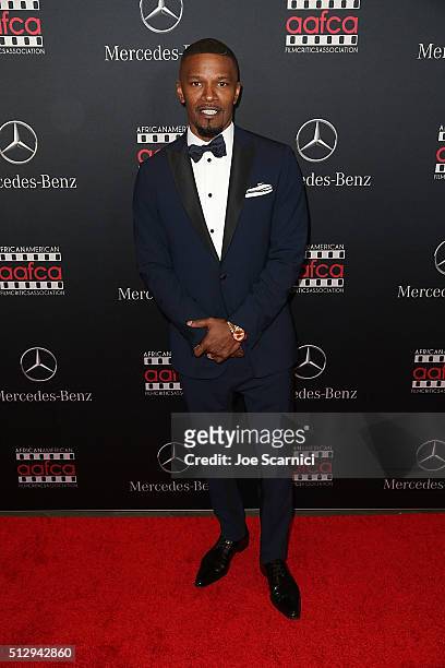 Jamie Foxx arrives at the Mercedes-Benz and African American Film Critics Association Oscar viewing party at Four Seasons Hotel Beverly Hills on...