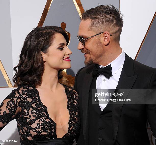 Actor Tom Hardy and Charlotte Riley arrive at the 88th Annual Academy Awards at Hollywood & Highland Center on February 28, 2016 in Hollywood,...