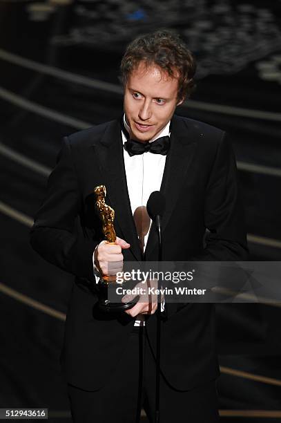 Director Laszlo Nemes accepts the Best Foreign Language Film award for 'Son of Saul' onstage during the 88th Annual Academy Awards at the Dolby...