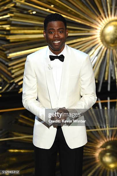 Host Chris Rock speaks onstage during the 88th Annual Academy Awards at the Dolby Theatre on February 28, 2016 in Hollywood, California.