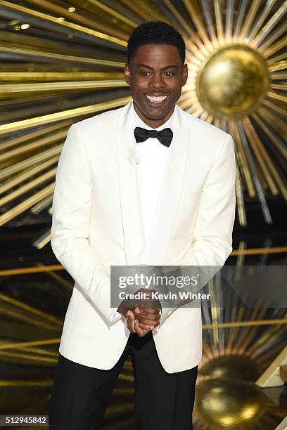 Host Chris Rock speaks onstage during the 88th Annual Academy Awards at the Dolby Theatre on February 28, 2016 in Hollywood, California.