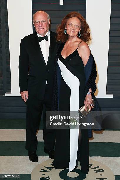 Businessman Barry Diller and fashion designer Diane Von Furstenberg arrive at the 2016 Vanity Fair Oscar Party Hosted by Graydon Carter at the Wallis...