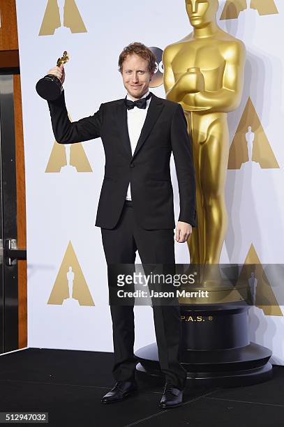 Director Laszlo Nemes winner of Best Foreign Language Film award for 'Son of Saul' poses in the press room during the 88th Annual Academy Awards at...