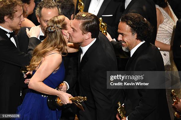 Director Laszlo Nemes, winner of Best Foreign Language Film for 'Son of Saul,' cinematographer Emmanuel Lubezki, winner of Best Cinematography for...